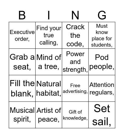 Untitled Bingo Card