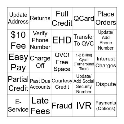 Mayhem Monday's Bingo Card