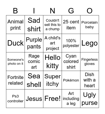 Thrift store bingo Card