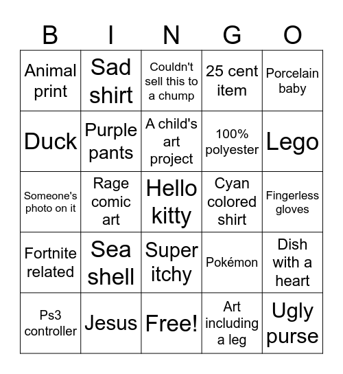 Thrift store bingo Card