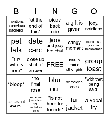 THE BACHELOR BINGO Card