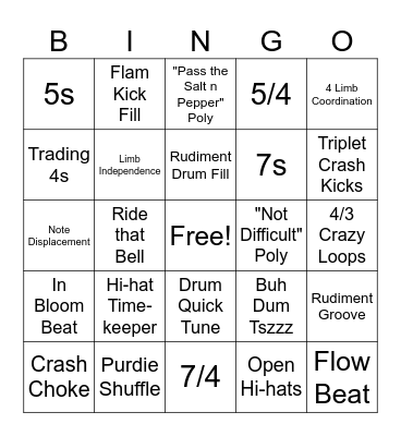 Drum Skills Bingo Card