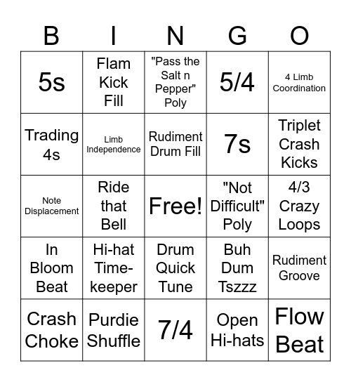 Drum Skills Bingo Card