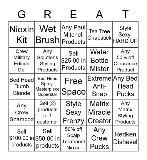 The Great Haircut Sale BINGO Card Bingo Card