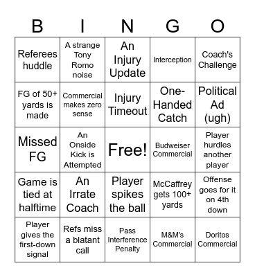 Super Bowl LVIII Bingo Card