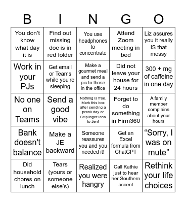 Tax Season Bingo - Remote Advisory Bingo Card