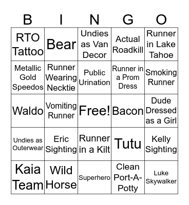 RTO Bingo! Bingo Card