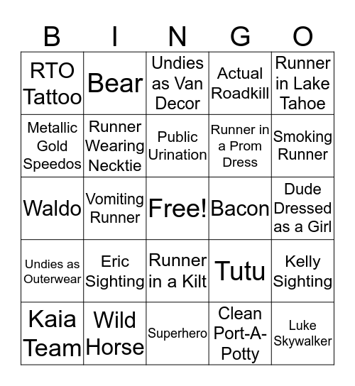 RTO Bingo! Bingo Card