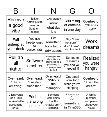Tax Season Bingo - Admin Bingo Card