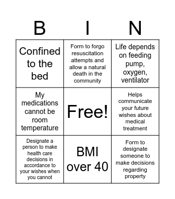Advanced Directive and Contingency Plans Bingo Card