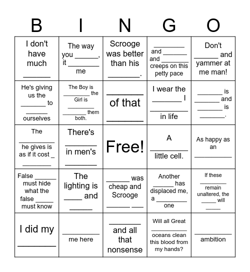 Key Quotes in English Bingo Card