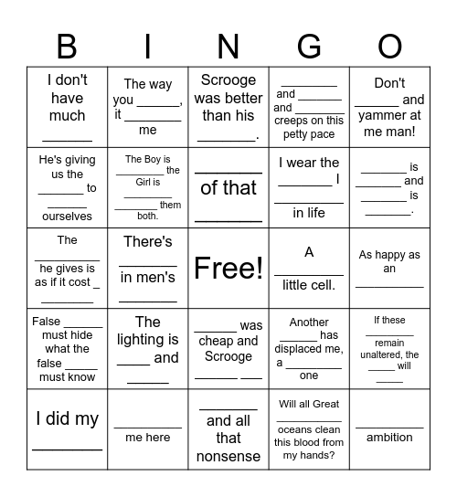 Key Quotes In English Bingo Card Key Quotes In English Bingo Card