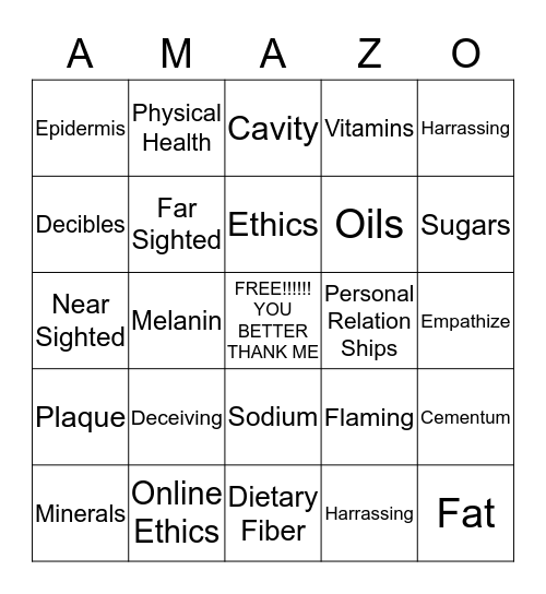 THE AMAZINGLY AMAZING AMAZO HEALTH Bingo Card