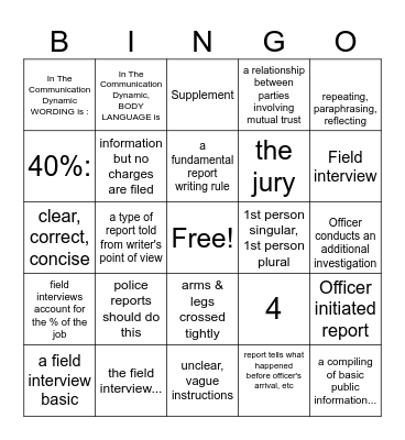 Report Writing Bingo Card