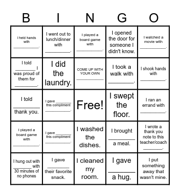 Love Languages Bingo Card