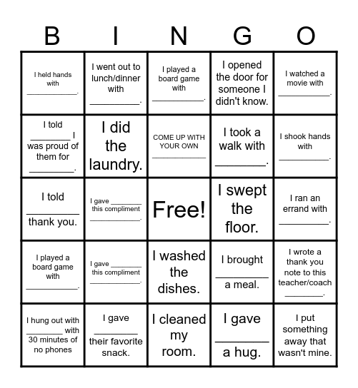 Love Languages Bingo Card