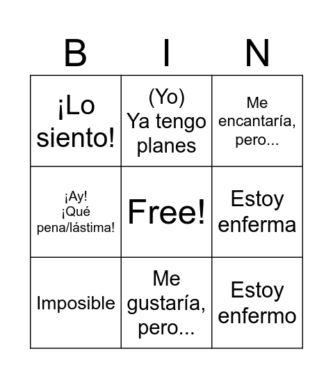 Rechazar invitaciones 1 Bingo Card