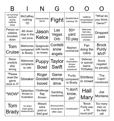 Superbowl Bingo Card