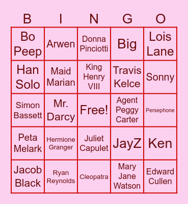 Valentine's Day Couples Bingo Card