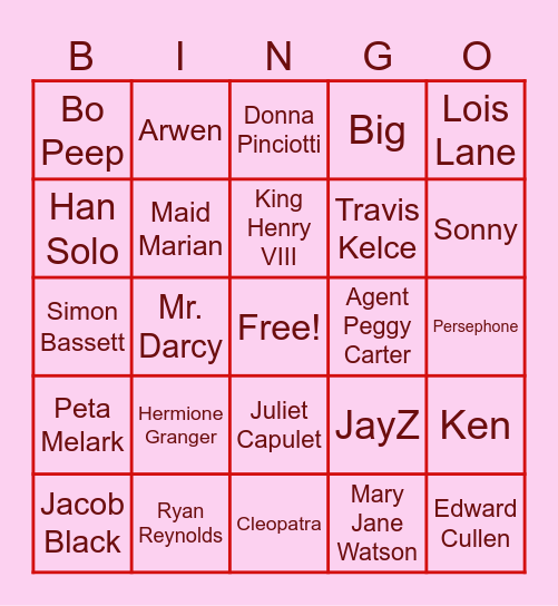 Valentine's Day Couples Bingo Card
