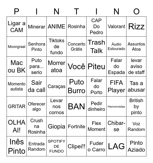 PINTO BINGO Card