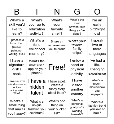 Ice Breaker Bingo Card