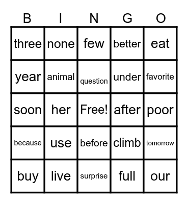 1st Grade Sight Words #2 Bingo Card