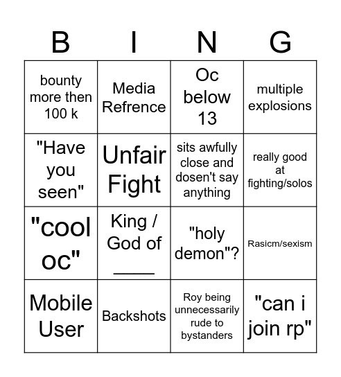 Lunar will Bingo Card