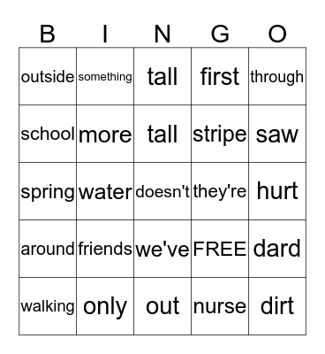 2nd Grade - Unit 3 Bingo Card