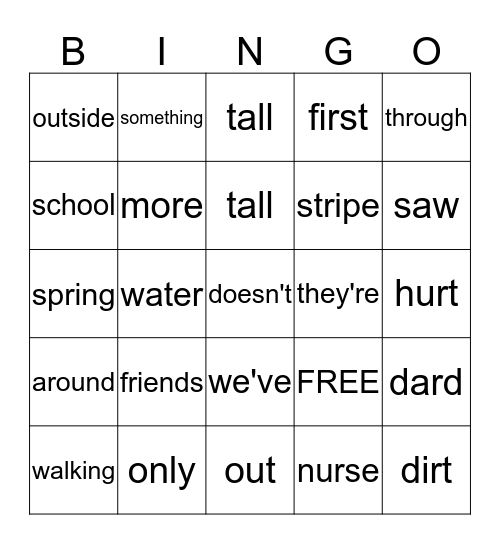 2nd Grade - Unit 3 Bingo Card