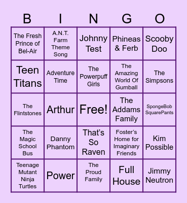 TV Theme Songs Bingo Card