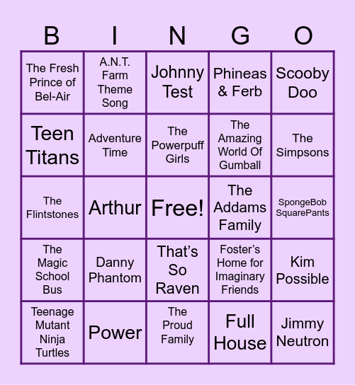 TV Theme Songs Bingo Card