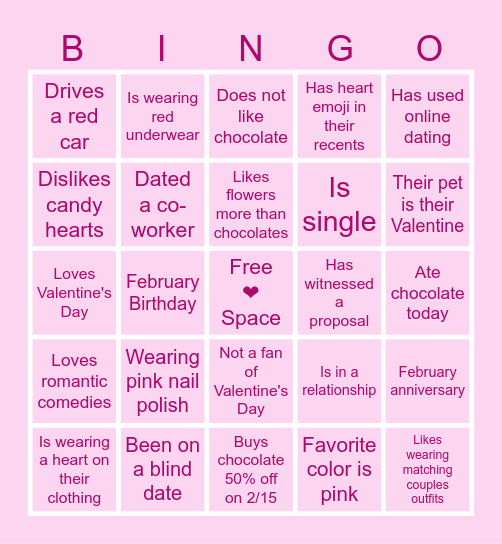 Galentine's Day Get-to-know-you BINGO Card