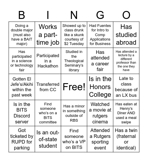 BITS Bingo Card