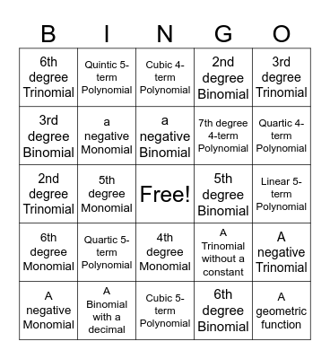 Polynomial Bingo Card