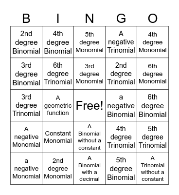 Polynomial Bingo Card