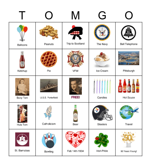 Tom's 90th Birthday Bingo Card