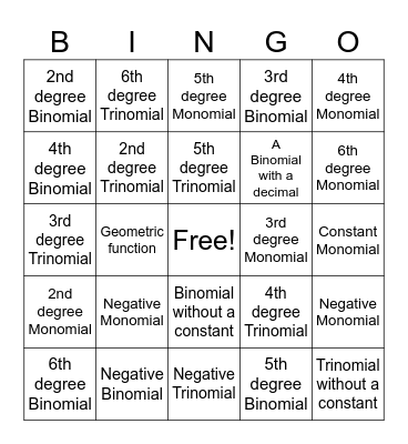 Polynomial Bingo Card