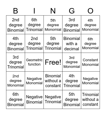 Polynomial Bingo Card
