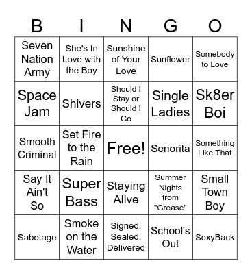 ASongs that start with S Bingo Card
