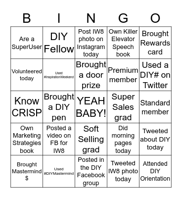 Inspiration Weekend 8 Bingo Game Bingo Card