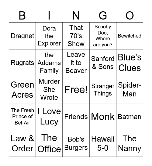 *Theme Songs Bingo Card