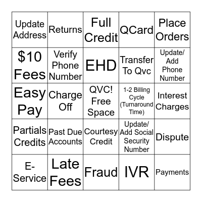 Mayhem Monday's Bingo Card