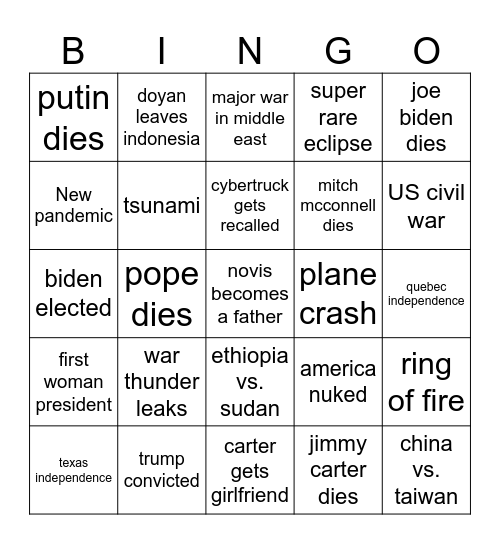 CARTER 2024 BINGO!! Bingo Card