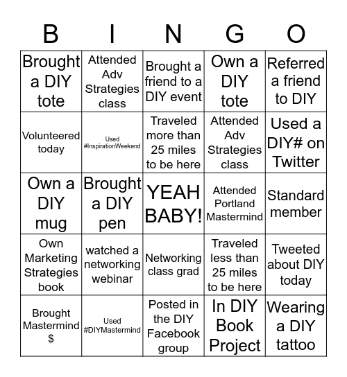 Inspiration Weekend 8 Bingo Game Bingo Card