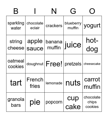 Snacks Bingo Card