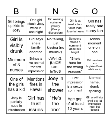 BACHELOR NIGHT ONE BABYYY Bingo Card