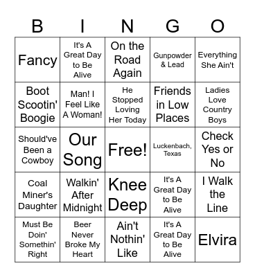 *I Like Country Music Bingo Card