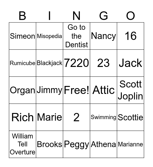 Jean's Birthday Bingo Card