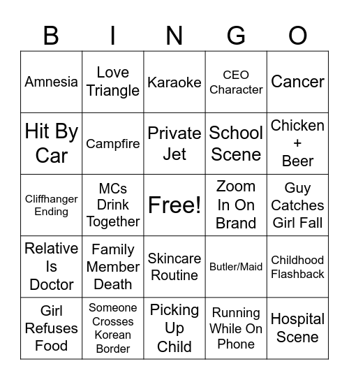 Crash Landing On You Ep1&2 Bingo Card